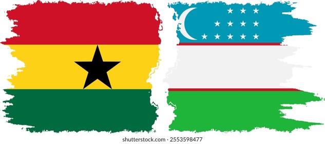 Uzbekistan and Ghana grunge flags connection, vector