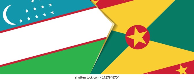 Usbekistan und Grenada Flaggen, zwei Vektorfahnen Symbol für Beziehung oder Konfrontation.