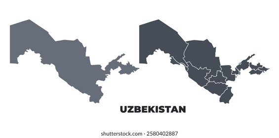 Uzbekistan grey political map simple flat illustration set