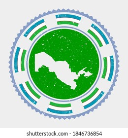Uzbekistan grunge stamp. Round logo with map and flag of Uzbekistan. Country stamp. Vector illustration.