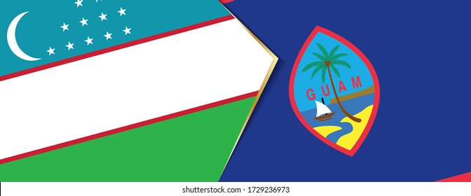 Banderas de Uzbekistán y Guam, dos banderas vectoriales símbolo de relación o enfrentamiento.