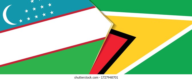 Usbekistan und Guyana Flaggen, zwei Vektorflaggen Symbol für Beziehung oder Konfrontation.