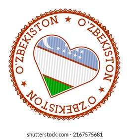 Uzbekistan heart badge. Vector logo of Uzbekistan with name of the country in Uzbek language. Artistic Vector illustration.