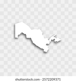 Uzbekistan high detailed vector representation of country silhouette. White color on transparent background with dropped shadow. For educational, decorative, or informational use.