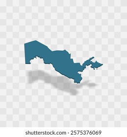 Uzbekistan high detailed vector representation of country silhouette. 3D map on transparent background with dropped shadow. For educational, decorative, or informational use.