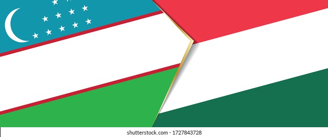Uzbekistan and Hungary flags, two vector flags symbol of relationship or confrontation.