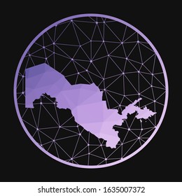 Uzbekistan icon. Vector polygonal map of the country. Uzbekistan icon in geometric style. The country map with purple low poly gradient on dark background.