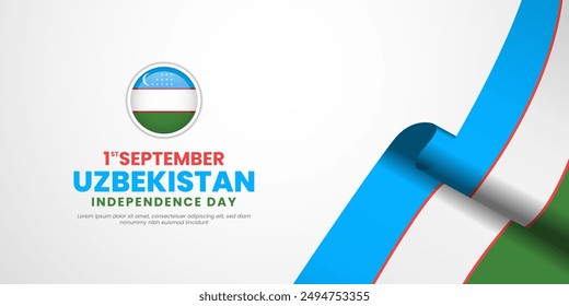 Uzbekistan Independence Day 1 September with waving flags copy space background