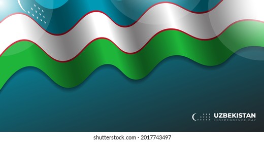 Uzbekistan independence day background with waving Uzbekistan flag design. Good template for Uzbekistan national day or independence day design.