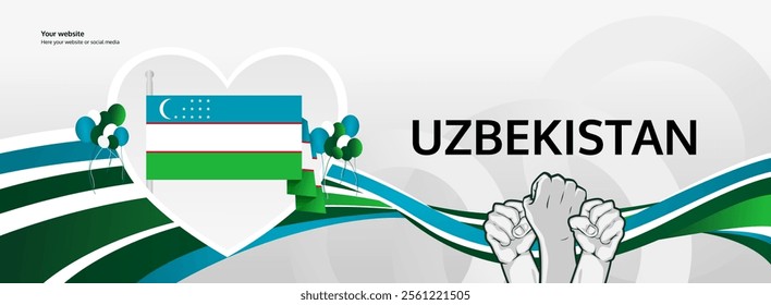 Uzbekistan Independence Day greeting banner concept. September 1st is celebrated as Uzbekistan National Day. Creative template with flag and raised fist, Perfect for National holiday poster.