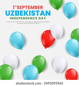 Uzbekistan Independence Day Greeting Card. Flying Balloons In National Colors of uzbekistan	