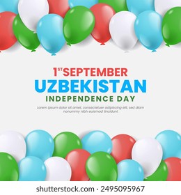 Uzbekistan Independence Day Greeting Card. Flying Balloons In National Colors of uzbekistan	