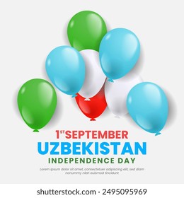 Uzbekistan Independence Day Greeting Card. Flying Balloons In National Colors of uzbekistan	