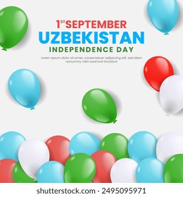 Uzbekistan Independence Day Greeting Card. Flying Balloons In National Colors of uzbekistan	