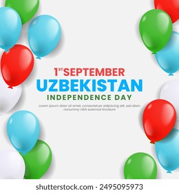 Uzbekistan Independence Day Greeting Card. Flying Balloons In National Colors of uzbekistan	