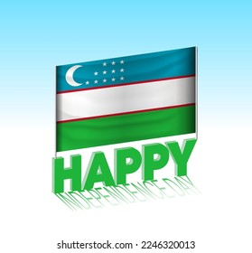 Uzbekistan independence day. Simple Uzbekistan flag and billboard in the sky. 3d lettering template. Ready special day design message.