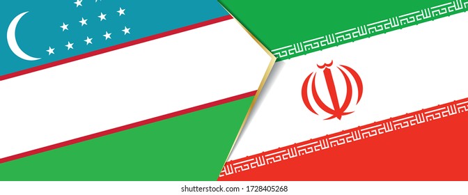 Banderas de Uzbekistán e Irán, dos banderas vectoriales símbolo de relación o confrontación.