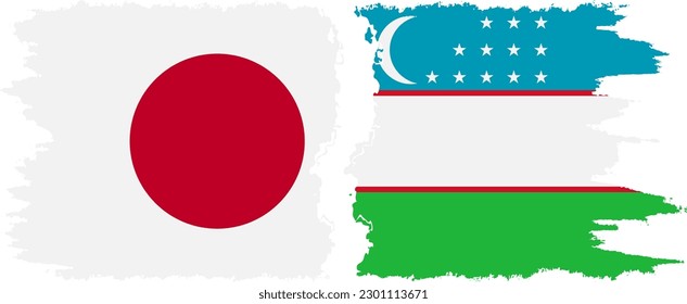 Uzbekistan and Japan grunge flags connection, vector