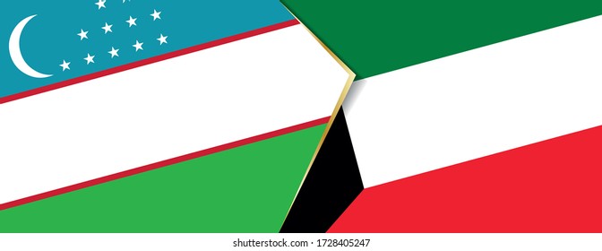 Usbekistan und Kuwait Flaggen, zwei Vektorfahnen Symbol für Beziehung oder Konfrontation.