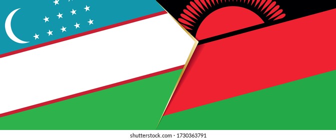 Uzbekistan and Malawi flags, two vector flags symbol of relationship or confrontation.