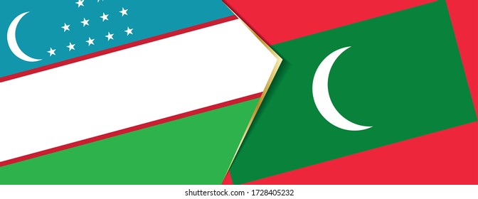 Uzbekistan and Maldives flags, two vector flags symbol of relationship or confrontation.