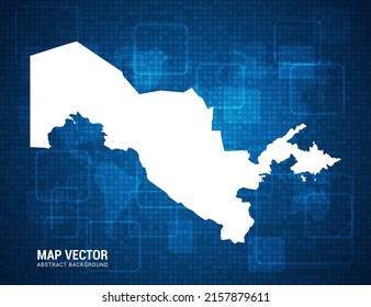 Uzbekistan map with abstract blue background technology pixel board texture.