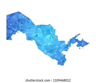Uzbekistan Map - Abstract geometric rumpled triangular low poly style gradient graphic on white background , line dots polygonal design for your . Vector illustration eps 10.