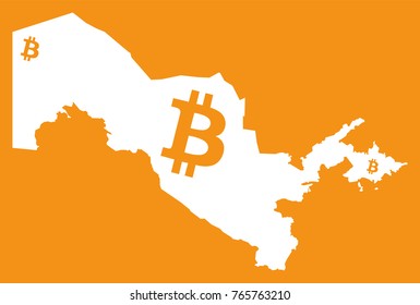 Uzbekistan map with bitcoin crypto currency symbol illustration