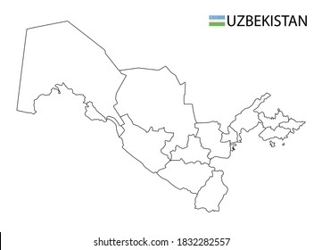 Uzbekistan map, black and white detailed outline regions of the country. Vector illustration