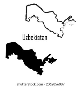 Uzbekistan map black and white vector illustration.