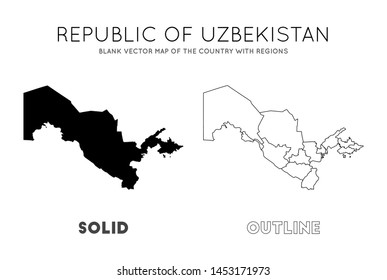 Uzbekistan map. Blank vector map of the country with regions. Borders of Uzbekistan for your infographic. Vector illustration.