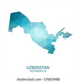Uzbekistan map - blue geometric rumpled triangular low poly style gradient graphic background , polygonal design for your . Vector illustration eps 10.