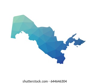Uzbekistan map - blue geometric rumpled triangular low poly style gradient graphic background