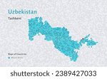 Uzbekistan Map with a capital of Tashkent Shown in a Mosaic Pattern