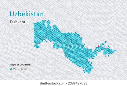 Uzbekistan Map with a capital of Tashkent Shown in a Mosaic Pattern