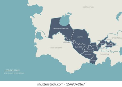uzbekistan map. central asia countries map. eurasia country.