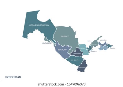 uzbekistan map. central asia countries map. middle asia. eurasia country.