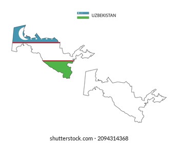 Uzbekistan map city vector divided by outline simplicity style. Have 2 versions, black thin line version and color of country flag version. Both map were on the white background.