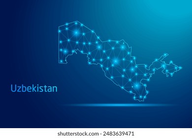 Uzbekistan map - concept of communication technology, graphic of low poly.
