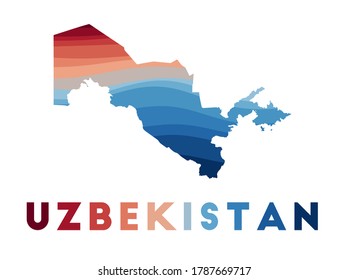 Uzbekistan map. Map of the country with beautiful geometric waves in red blue colors. Vivid Uzbekistan shape. Vector illustration.
