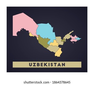 Uzbekistan map. Country poster with regions. Shape of Uzbekistan with country name. Awesome vector illustration.