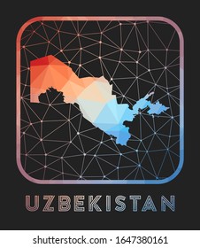 Uzbekistan map design. Vector low poly map of the country. Uzbekistan icon in geometric style. The country shape with polygonal gradient and mesh on dark background.