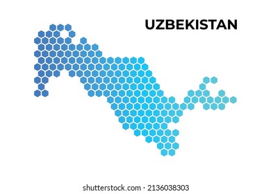 Uzbekistán mapea la forma del hexágono digital en la ilustración del vector de fondo blanco