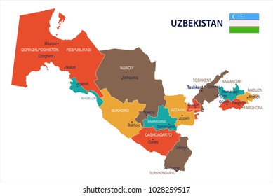 Uzbekistan map and flag - High Detailed Vector Illustration