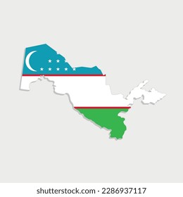 uzbekistan map with flag on gray background