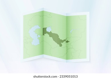 Mapa de Uzbekistán, papel doblado con mapa de Uzbekistán. Ilustración vectorial.