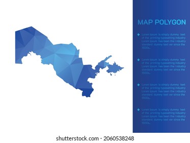 Uzbekistan map in geometric blue polygonal style modern design on white background. Vector illustration map in geometric blue polygonal style modern design on white background. Vector illustration.
