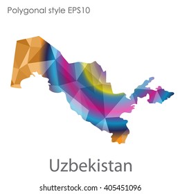 Uzbekistan map in geometric polygonal style.Abstract gems triangle,modern design background.