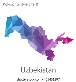 Uzbekistan map in geometric polygonal style.Abstract gems triangle,modern design background.