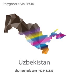 Uzbekistan map in geometric polygonal style.Abstract gems triangle,modern design background.